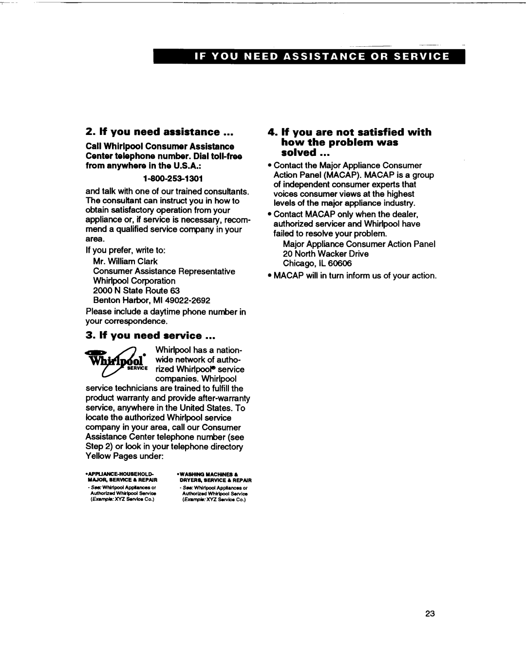 Whirlpool MT0060XB installation instructions If you need assistance, If you need service 
