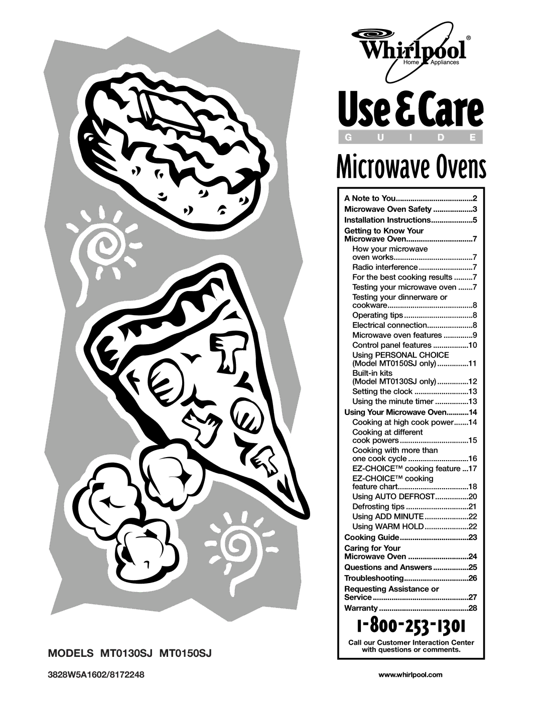 Whirlpool MT0130SJ, MT0150SJ installation instructions Microwave Ovens, 3828W5A1602/8172248 