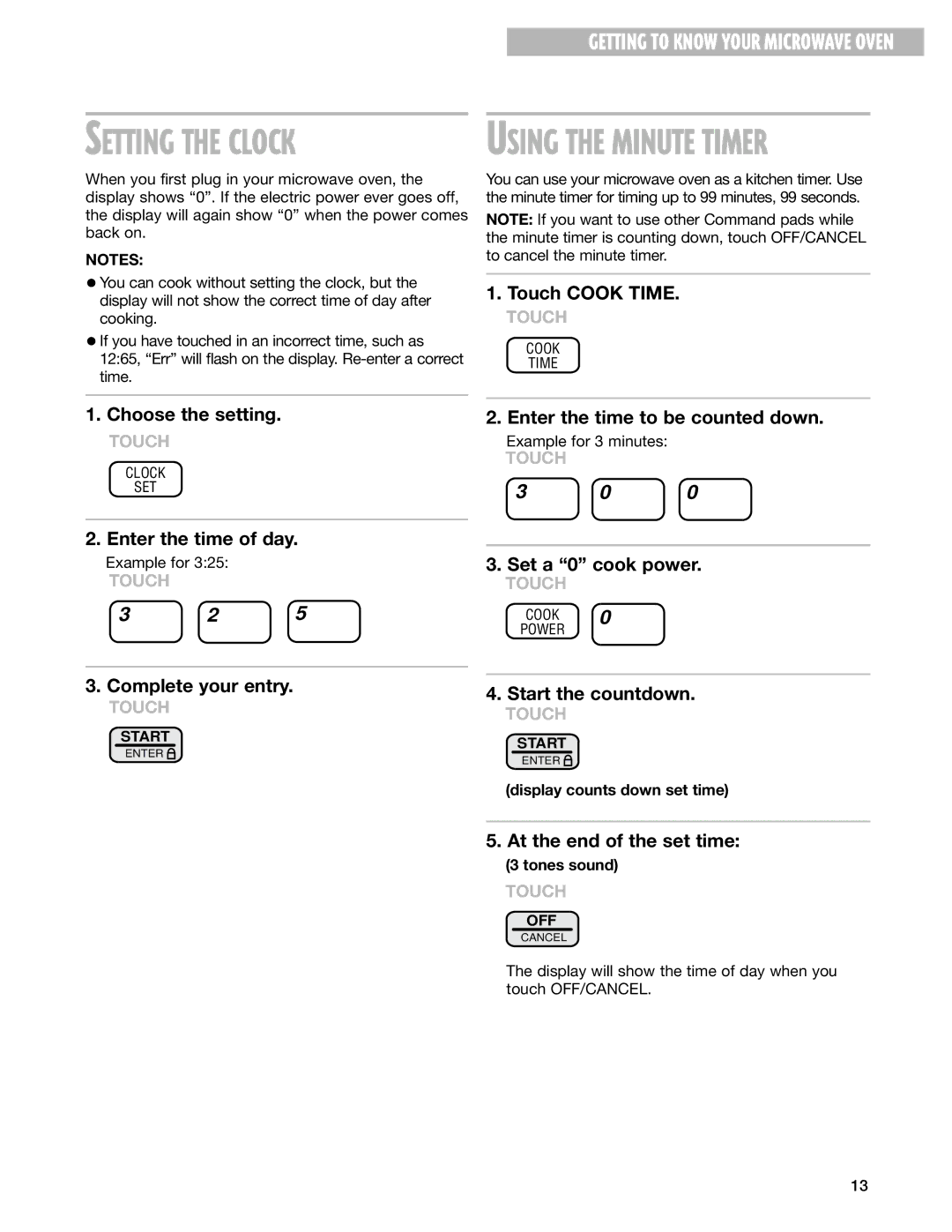 Whirlpool MT0130SJ, MT0150SJ installation instructions Display counts down set time, Tones sound 