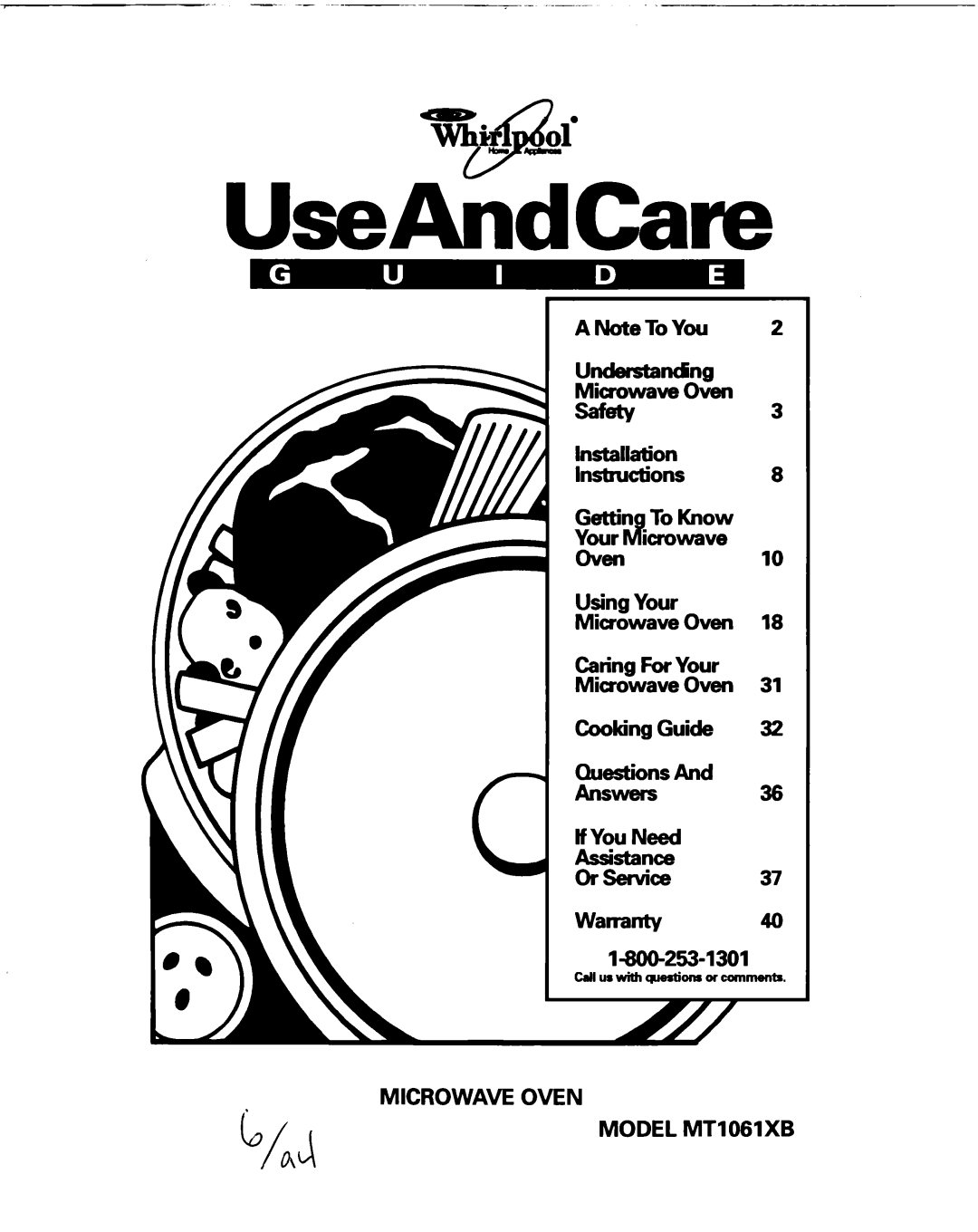 Whirlpool MT1061XB installation instructions UseAhdCare, AnSWHS36 