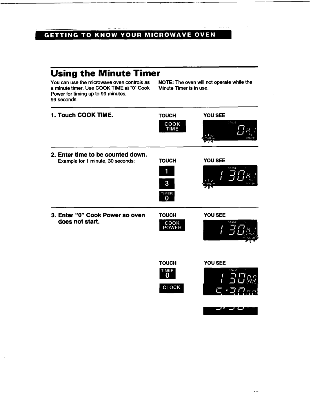 Whirlpool MT1061XB installation instructions Using the Minute Timer 