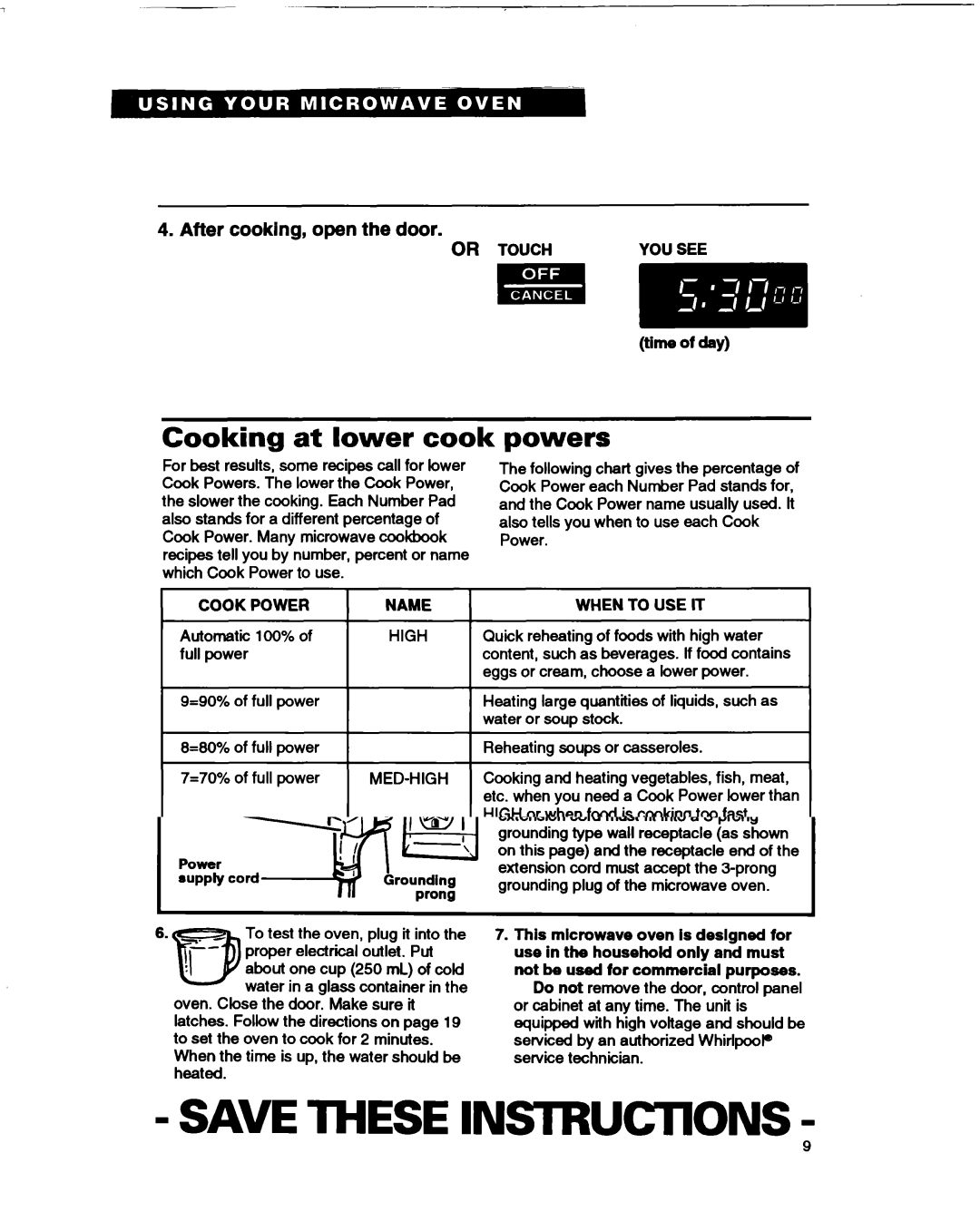 Whirlpool MT1061XB installation instructions Cooking at lower cook, Powers, Cook Power, When to USE IT 