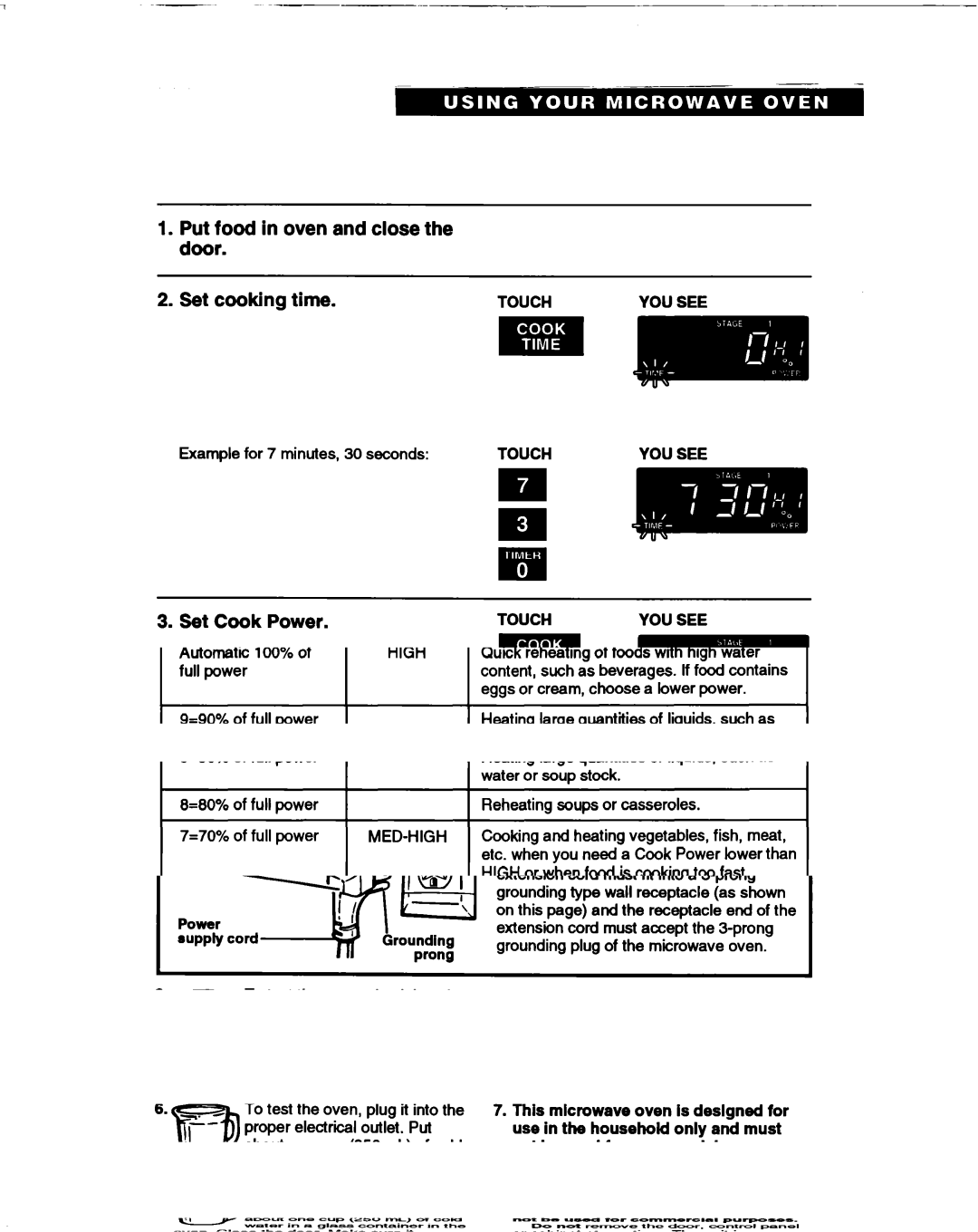 Whirlpool MT1061XB installation instructions Set Cook Power 