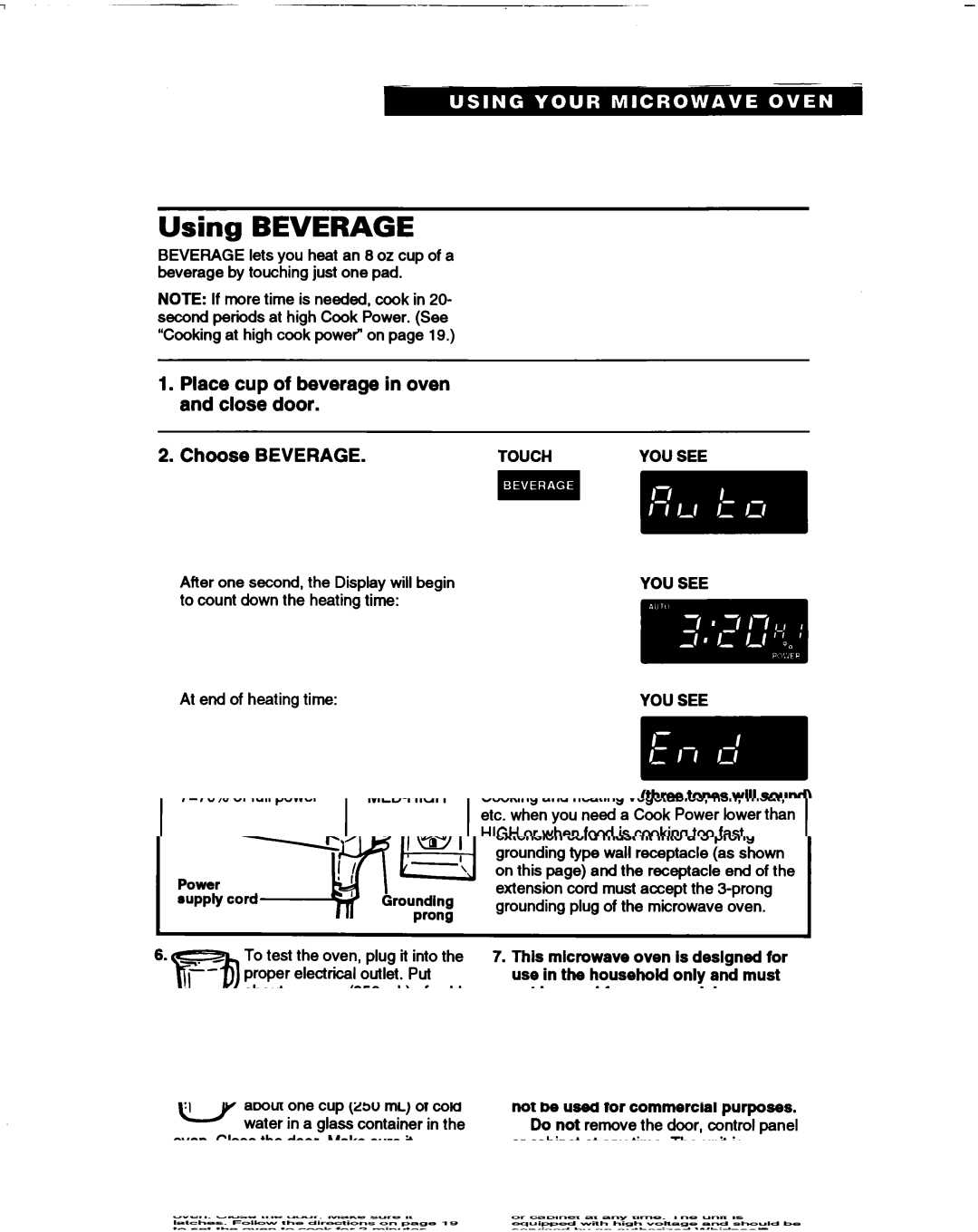 Whirlpool MT1061XB installation instructions Using Beverage 