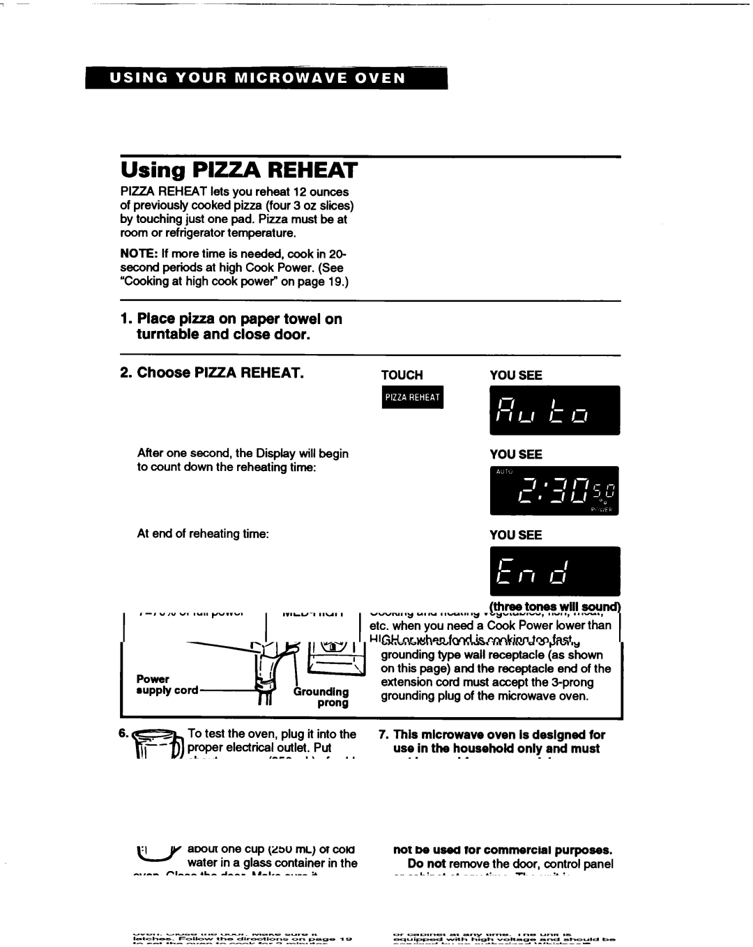 Whirlpool MT1061XB installation instructions Using Pizza Reheat 