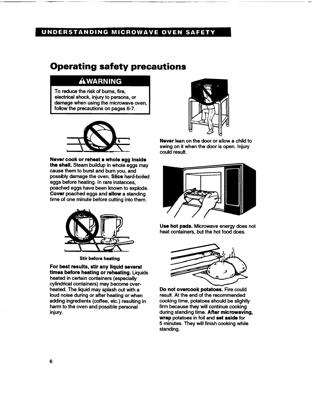 Whirlpool MT1061XB installation instructions Operating safety precautions 