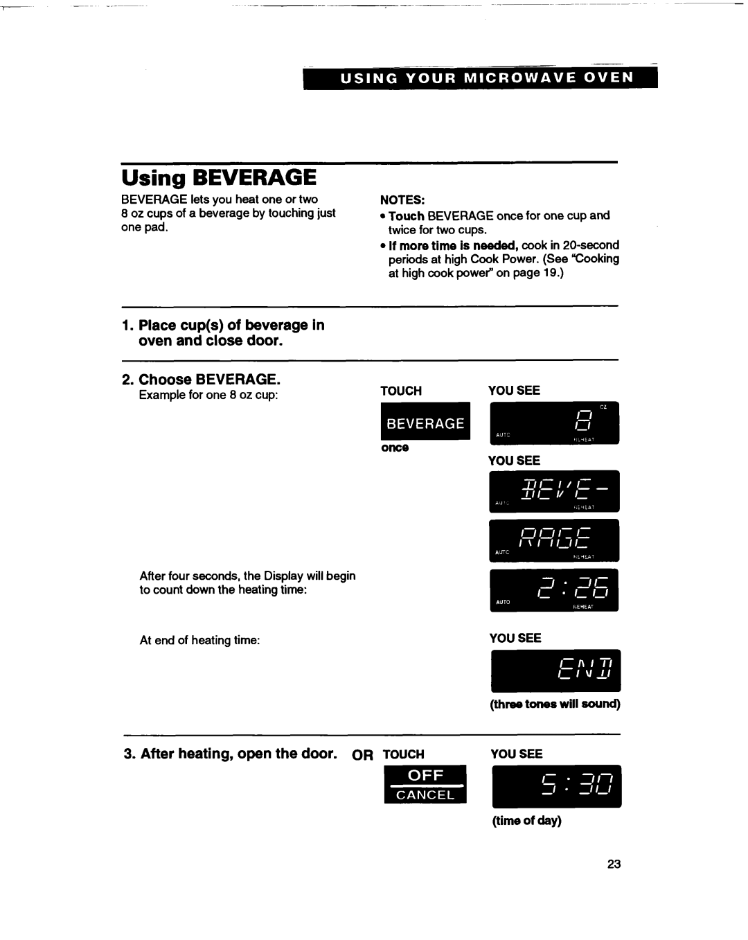 Whirlpool MT1066XB manual Using Beverage, Once 