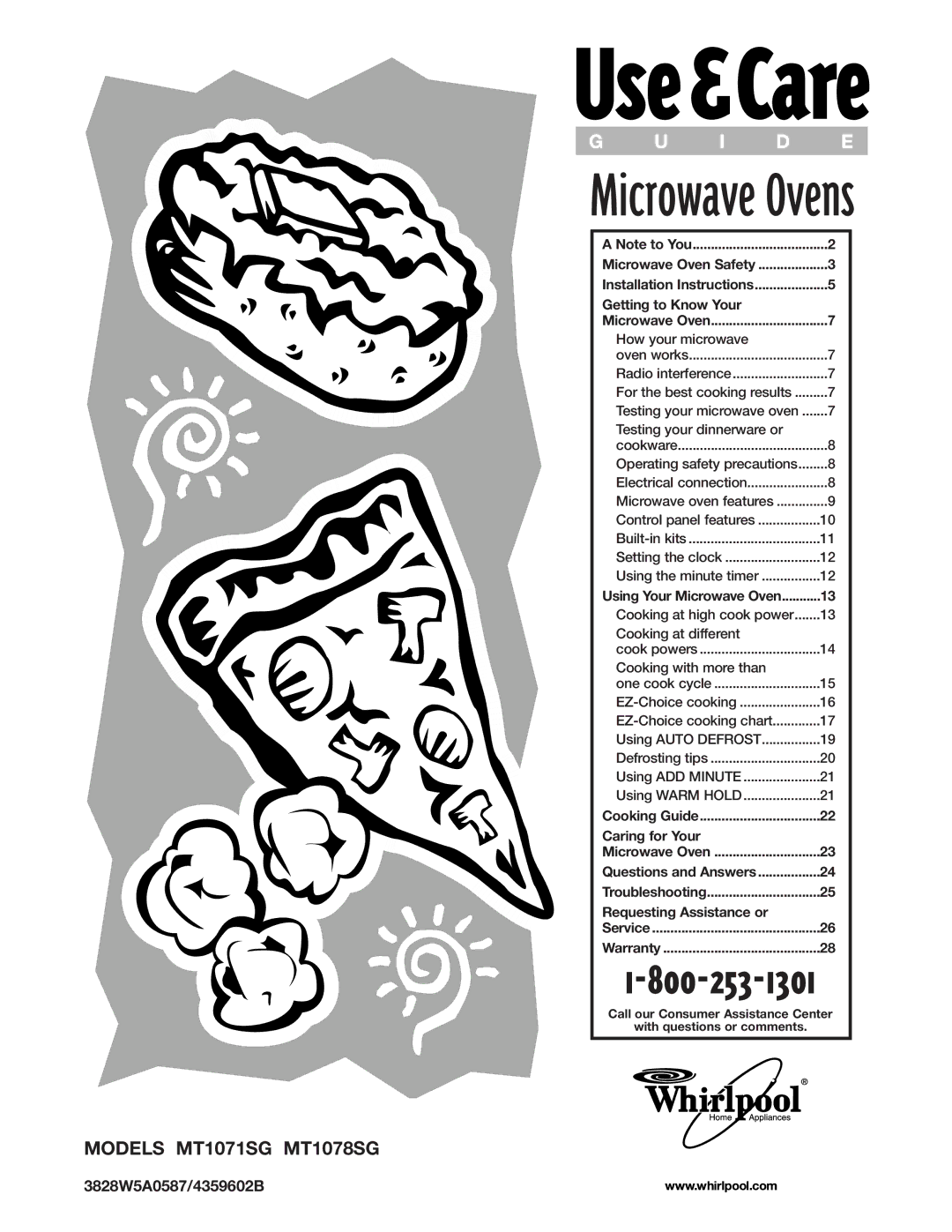 Whirlpool MT1071SG, MT1078SG installation instructions Microwave Ovens, 3828W5A0587/4359602B 