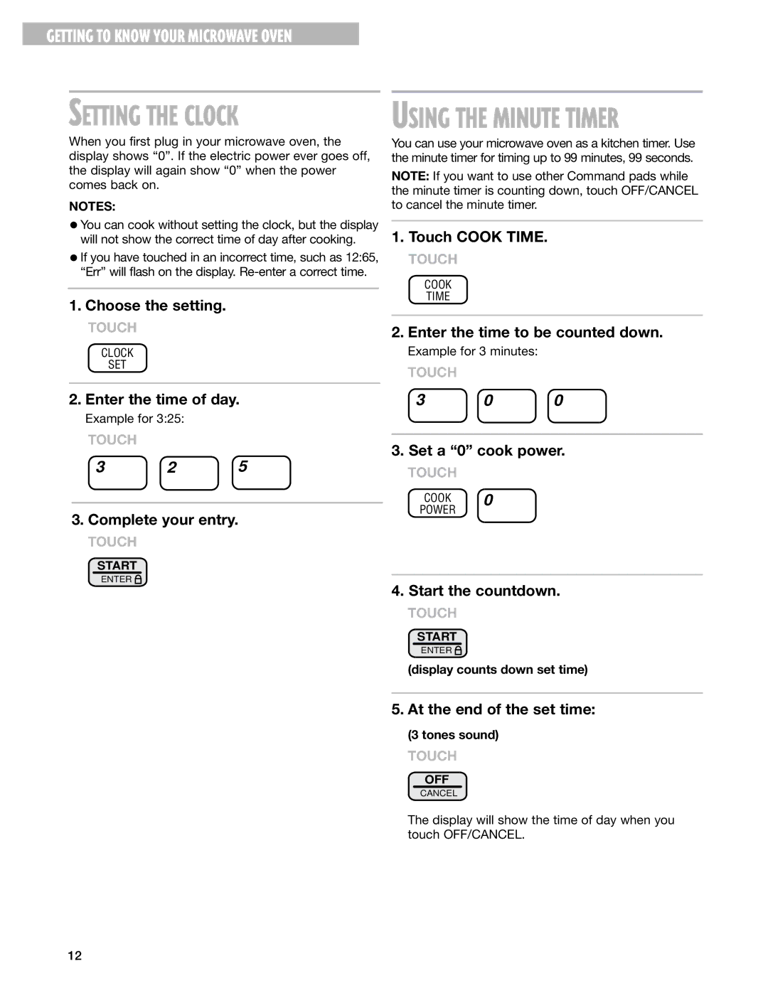 Whirlpool MT1078SG, MT1071SG installation instructions Display counts down set time, Tones sound 