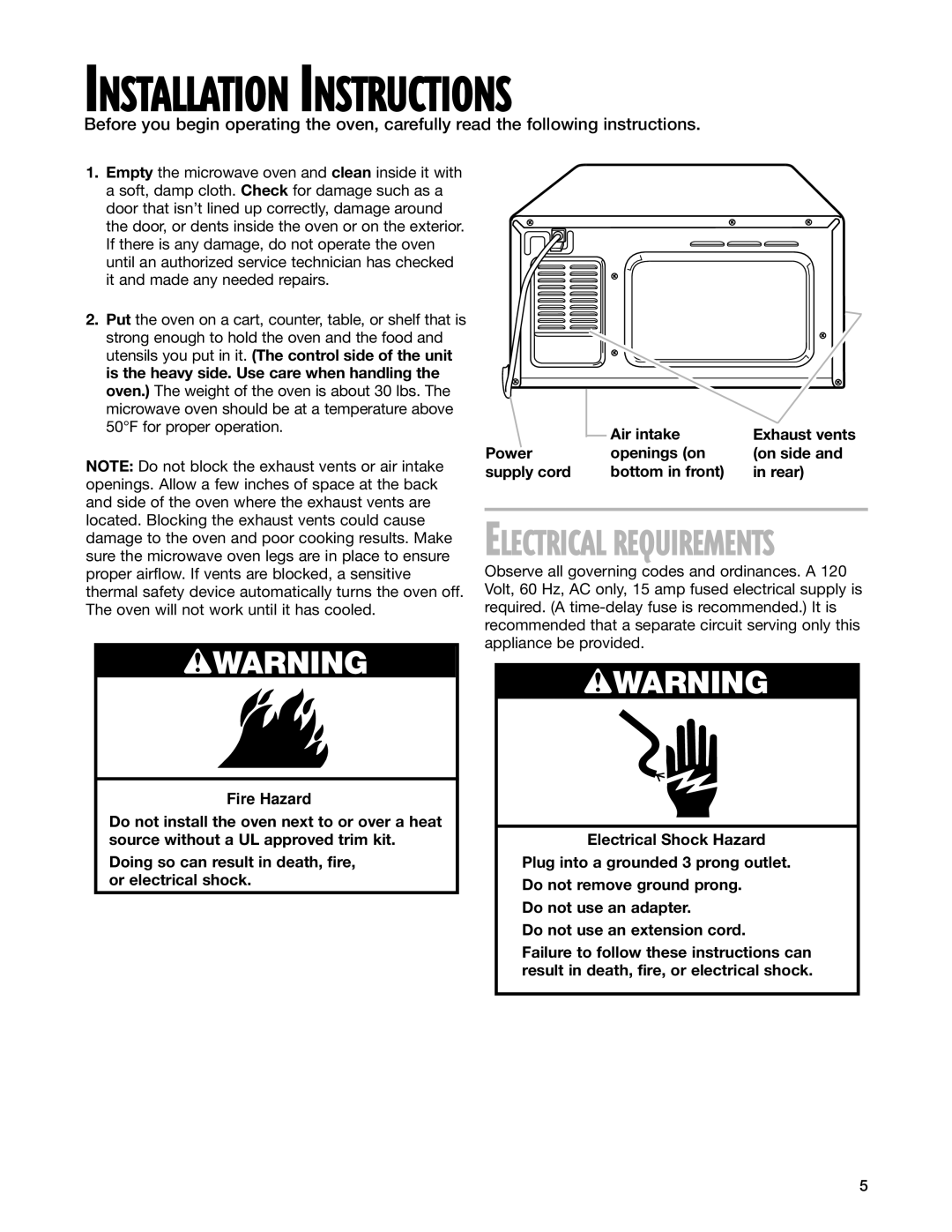 Whirlpool MT1071SG, MT1078SG installation instructions Installation Instructions 