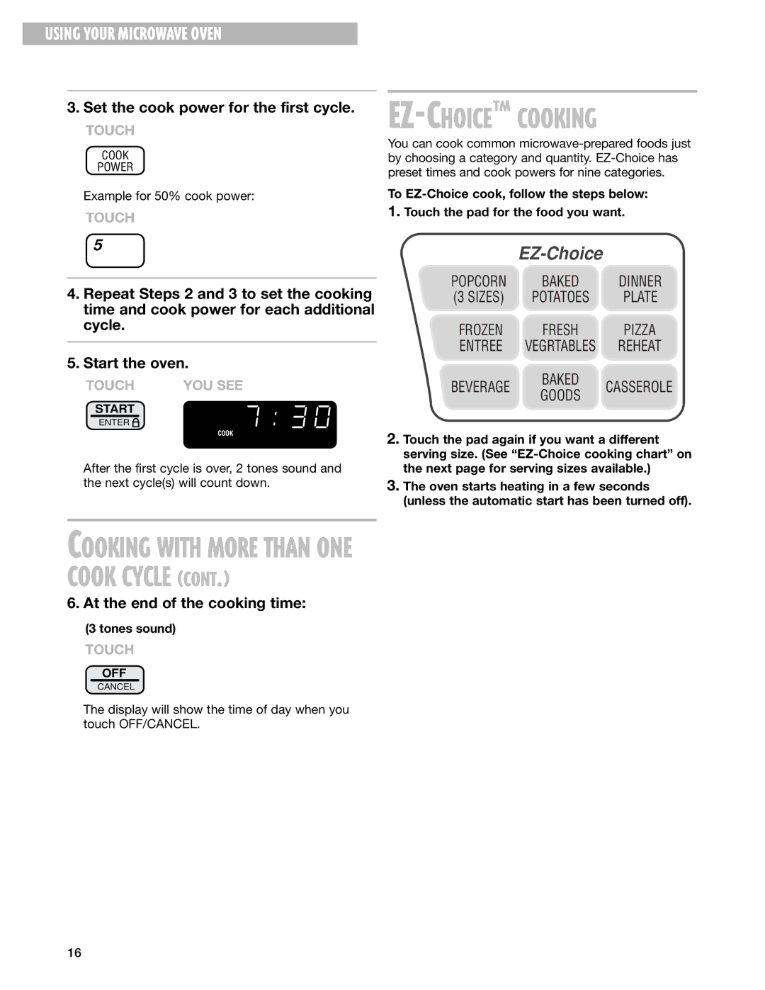 Whirlpool MT1100SH installation instructions Ez-Choiceªcooking 