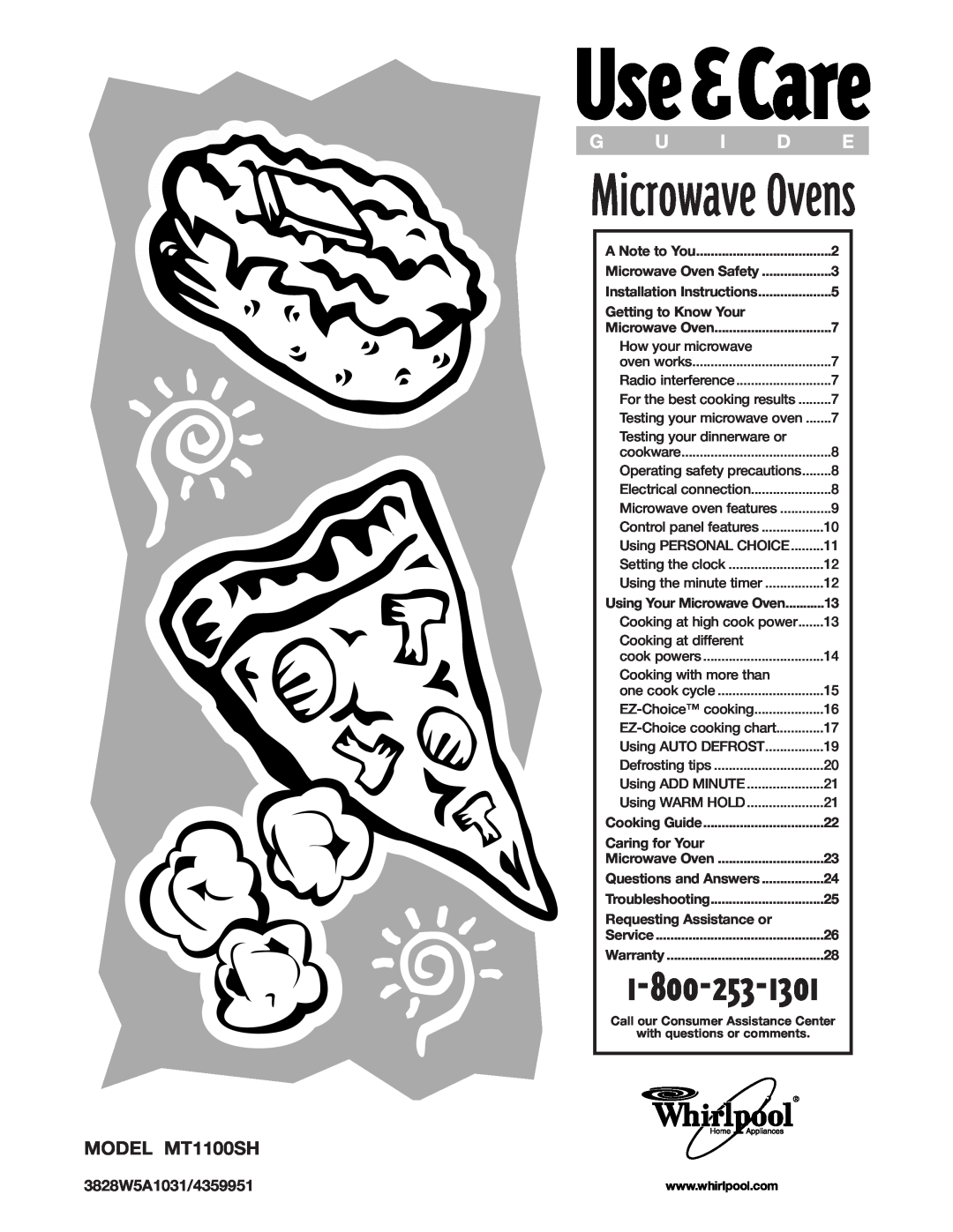 Whirlpool installation instructions MODEL MT1100SH, Microwave Ovens, A Note to You, Getting to Know Your, Cooking Guide 