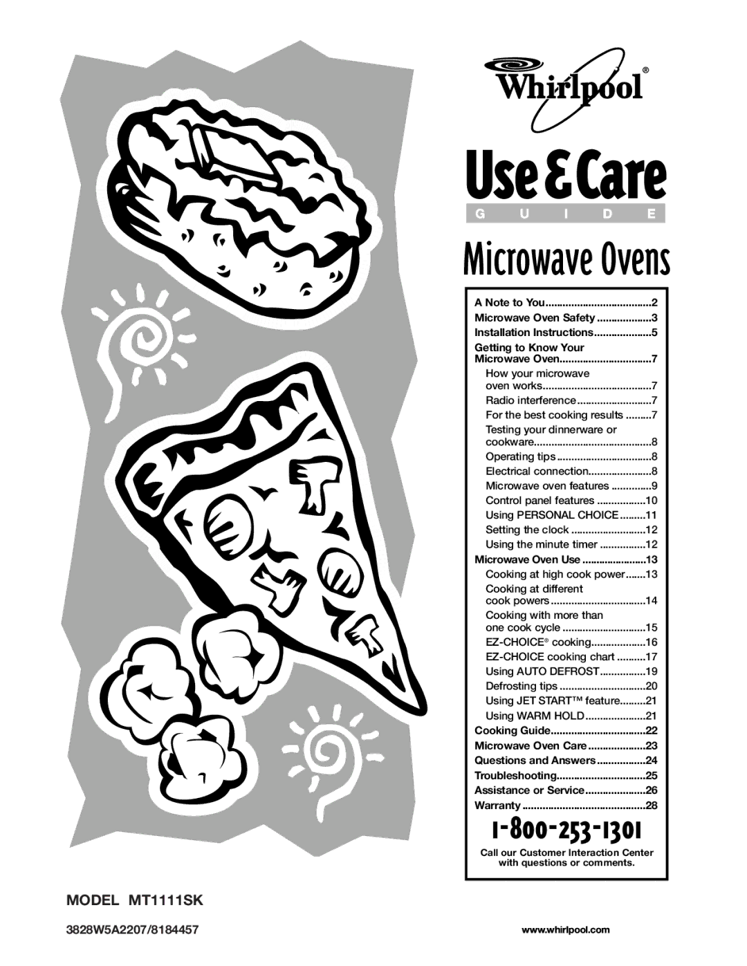 Whirlpool MT1111SK installation instructions Microwave Ovens, 3828W5A2207/8184457 