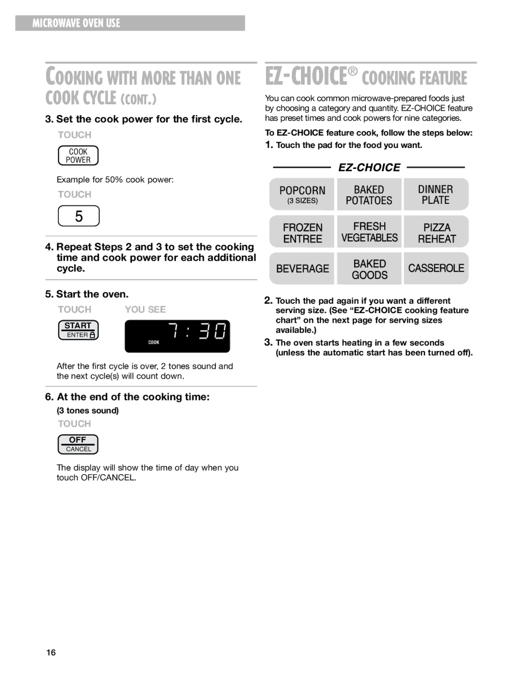 Whirlpool MT1111SK installation instructions Cooking with More than ONE Cook Cycle 