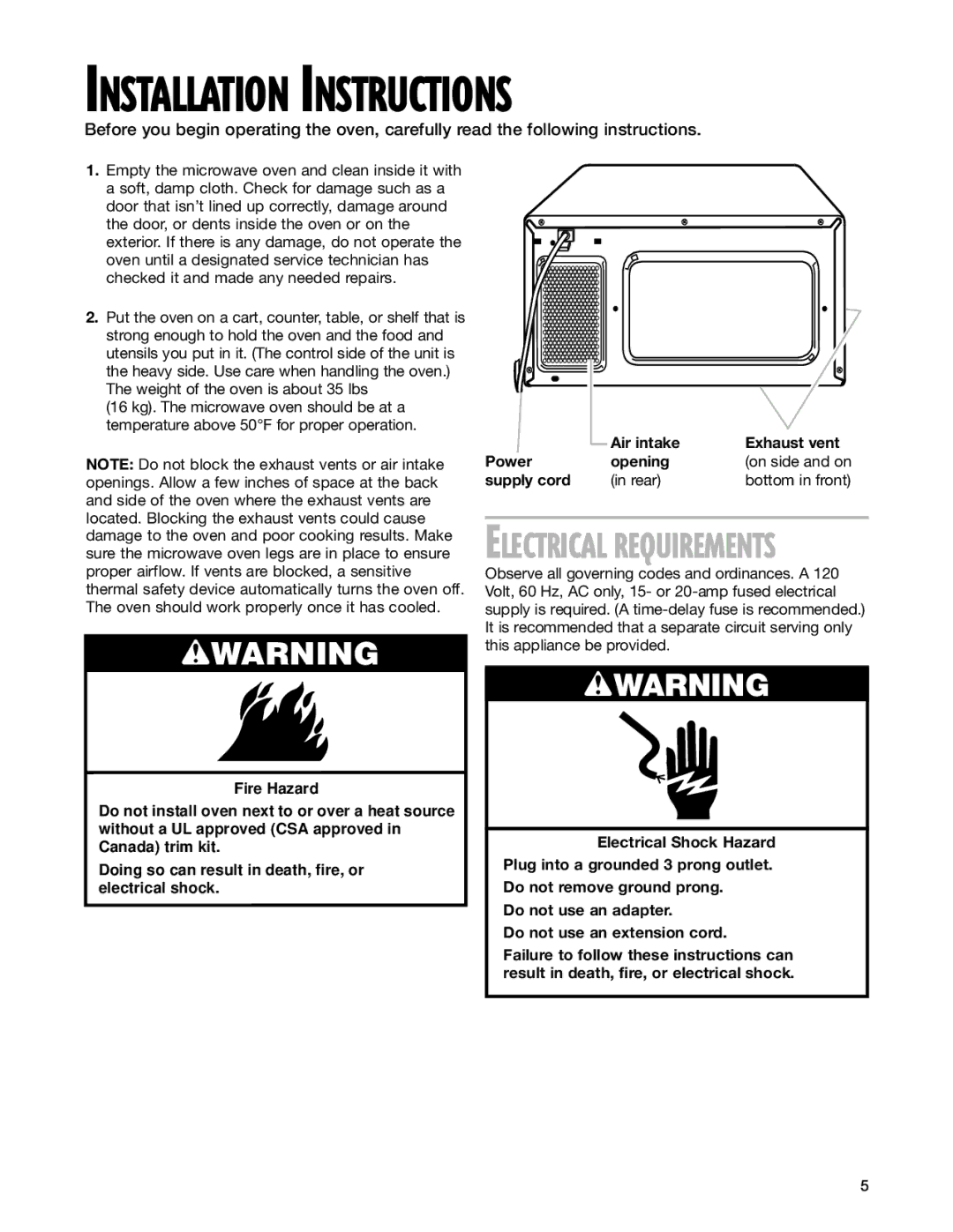 Whirlpool MT1111SK installation instructions Installation Instructions 