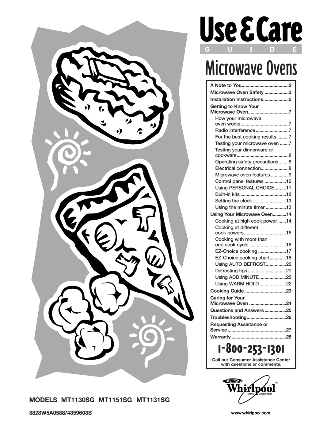 Whirlpool MT1151SG, MT1130SG, MT1131SG installation instructions Microwave Ovens, 3828W5A0588/4359603B 