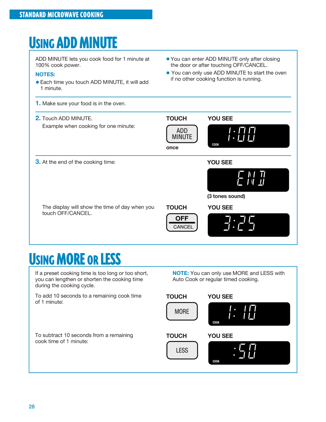 Whirlpool MT1135SG, MT1195SG installation instructions Using ADD Minute, Once 