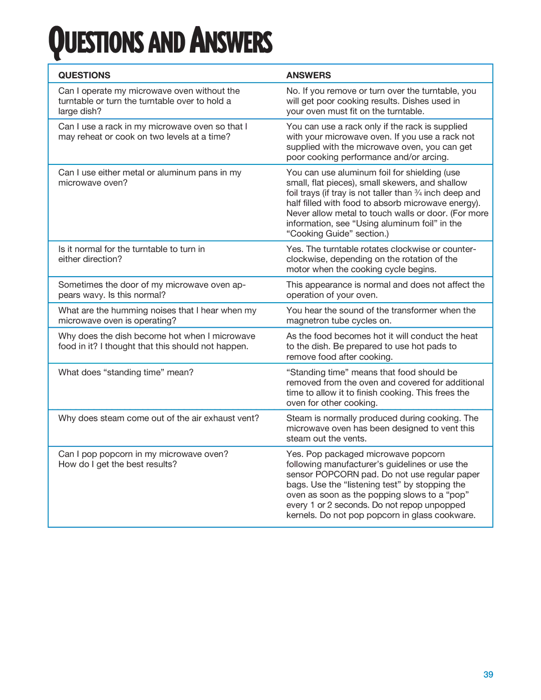 Whirlpool MT1195SG, MT1135SG installation instructions Questions and Answers, Questions Answers 