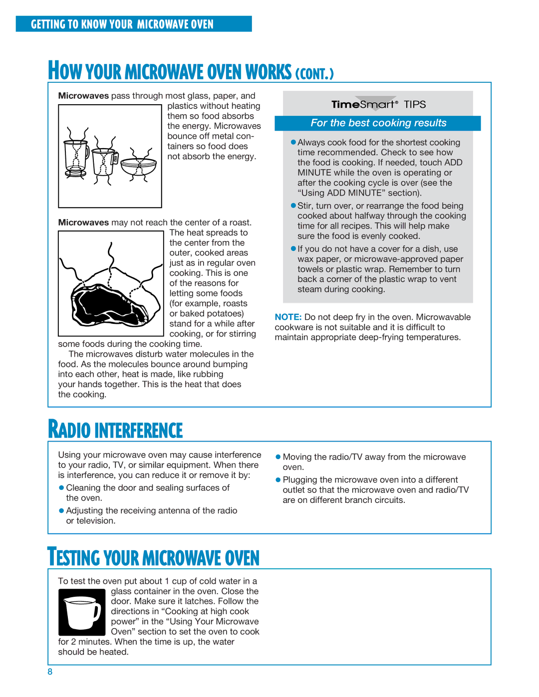 Whirlpool MT1135SG, MT1195SG installation instructions Radio Interference, Testing Your Microwave Oven 