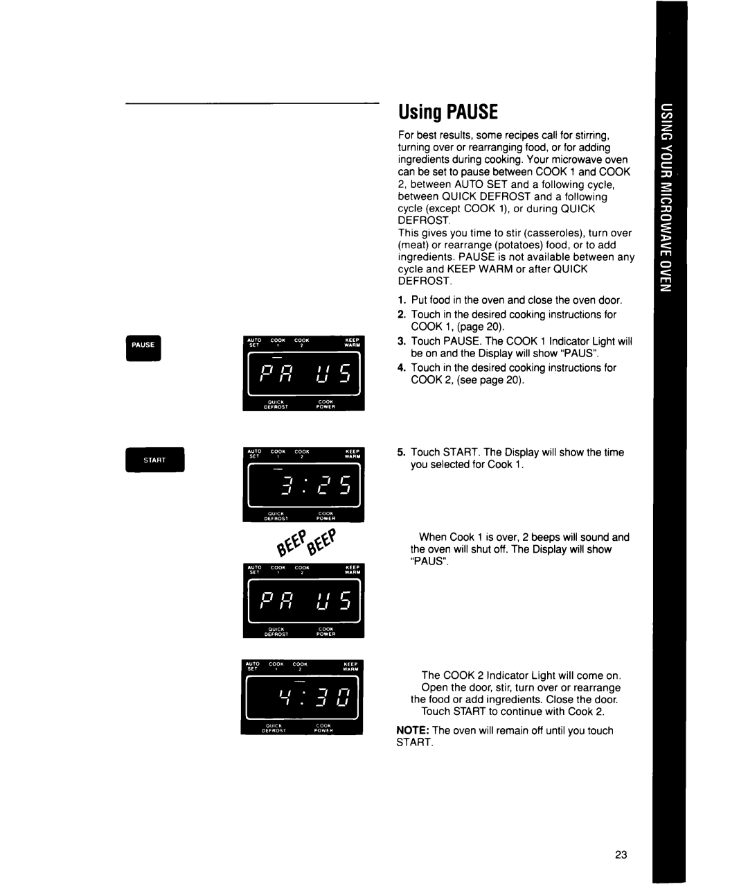 Whirlpool MT1850XW, MT1851XW manual Using Pause 