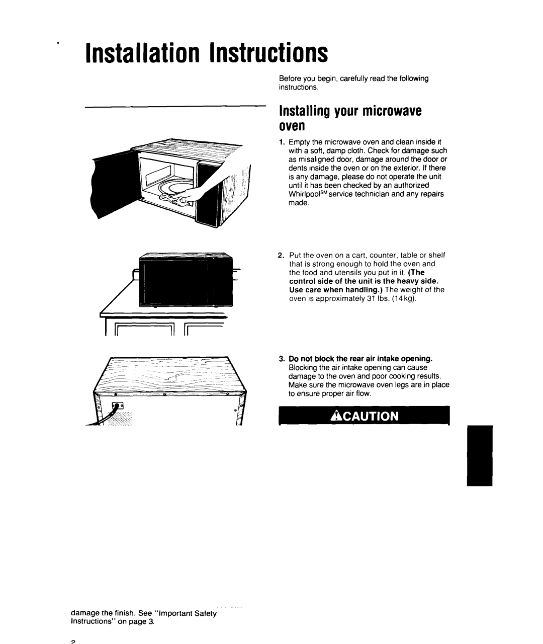 Whirlpool MT1851XW, MT1850XW manual Installation Instructions, Installing your microwave oven 