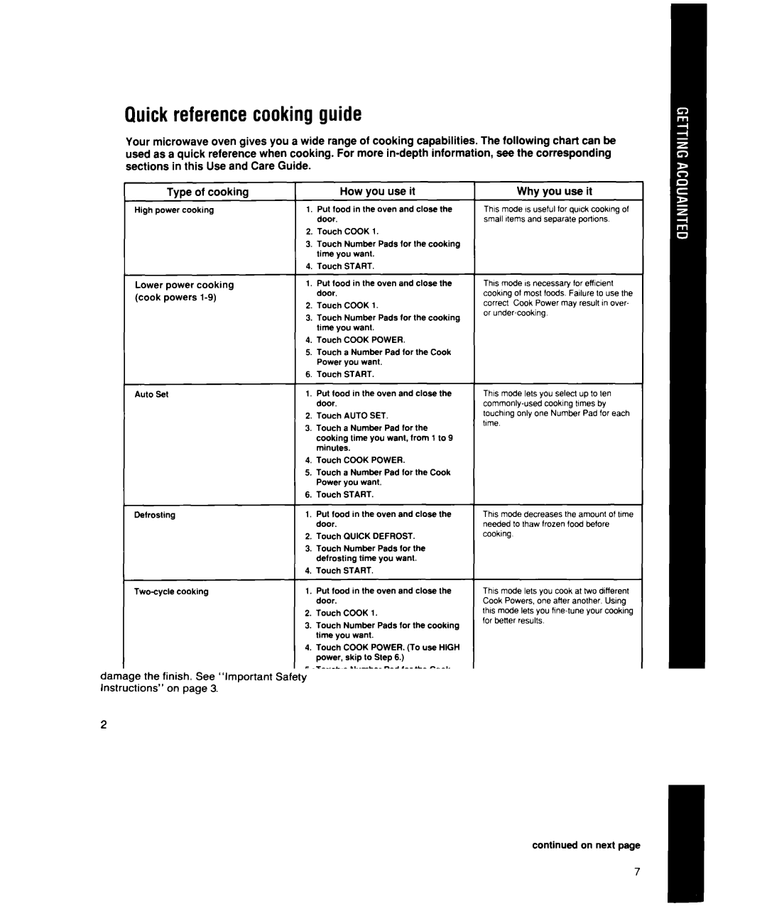 Whirlpool MT1850XW, MT1851XW manual Quick reference cooking guide, How you use it, Why you use it, On next 