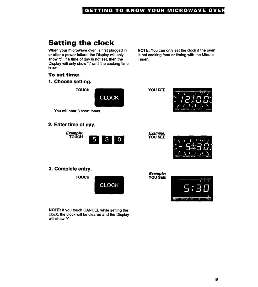 Whirlpool MT3090XAQ/B, MT2070XAB warranty Setting the clock, To set time, You & E 