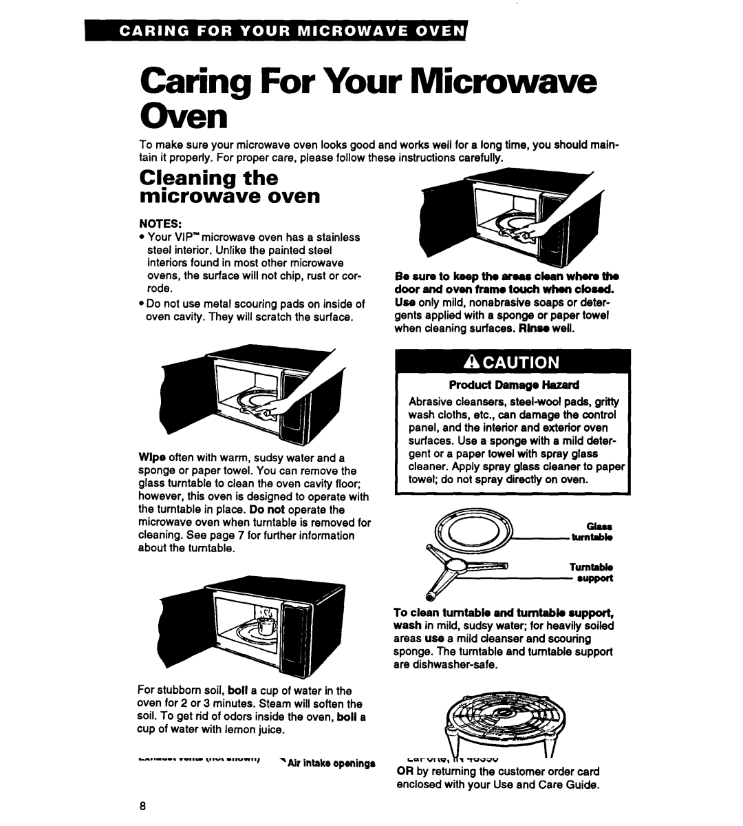 Whirlpool MT2070XAB, MT3090XAQ/B warranty Caring For Your Microwave Oven, Cleaning the microwave oven 