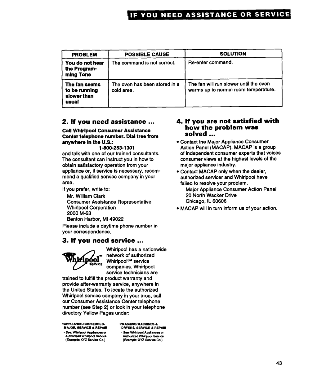 Whirlpool MT3090XAQ/B, MT2070XAB warranty If you need assistance, If you need service 