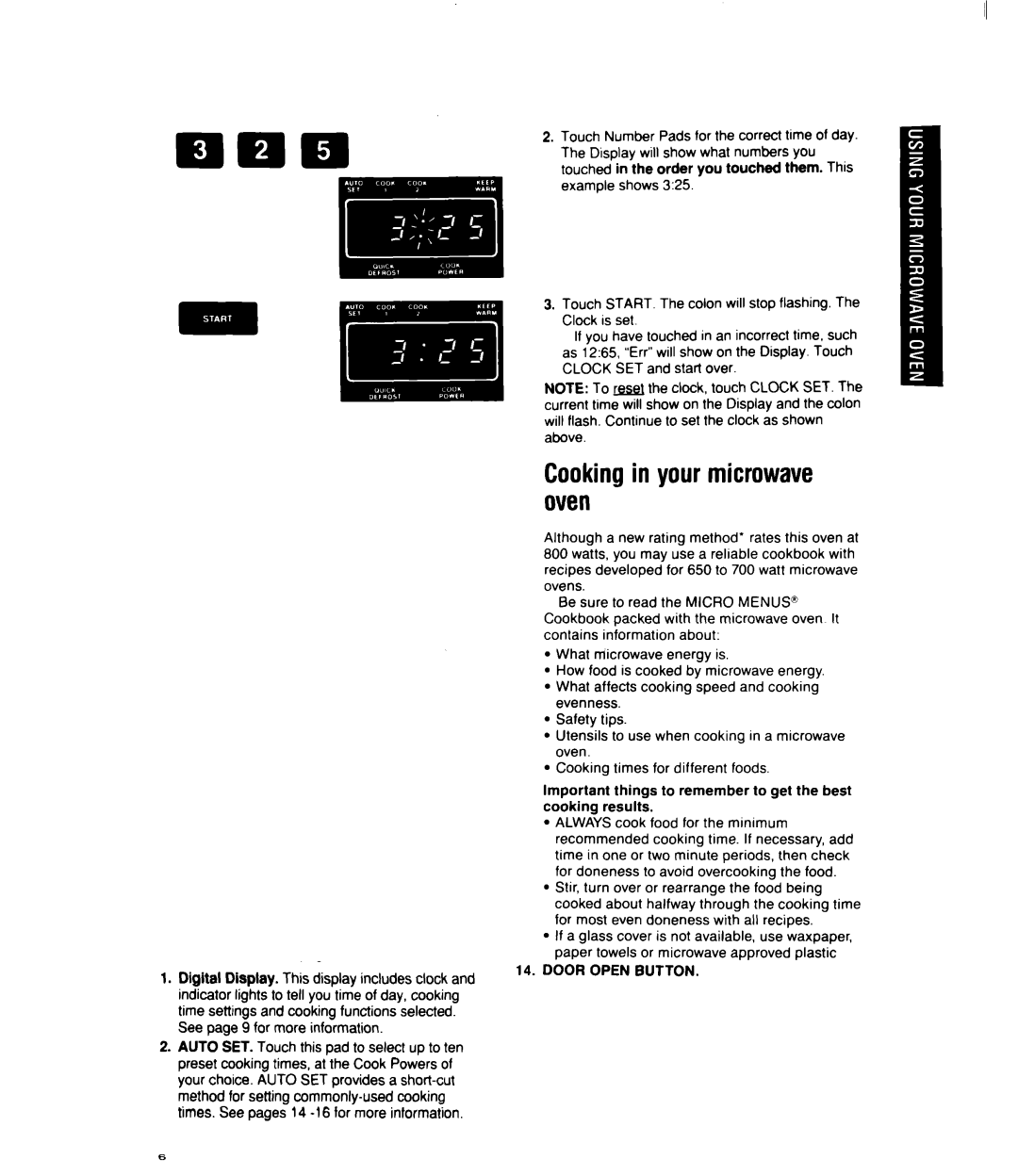 Whirlpool MT2100XY user manual Cookingin your microwave oven 