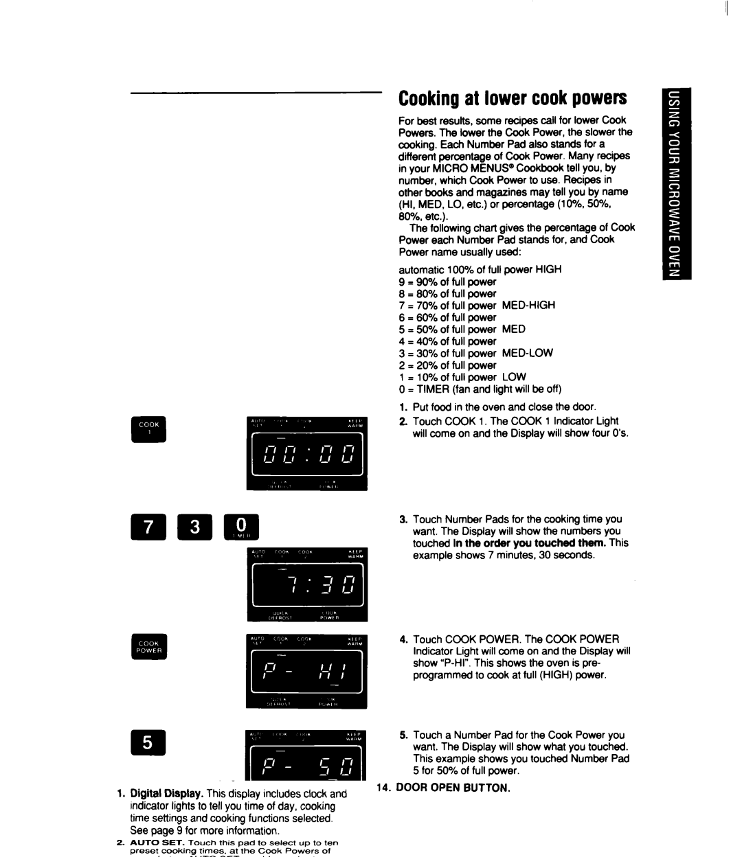 Whirlpool MT2100XY user manual Cooking at lower cook powers 