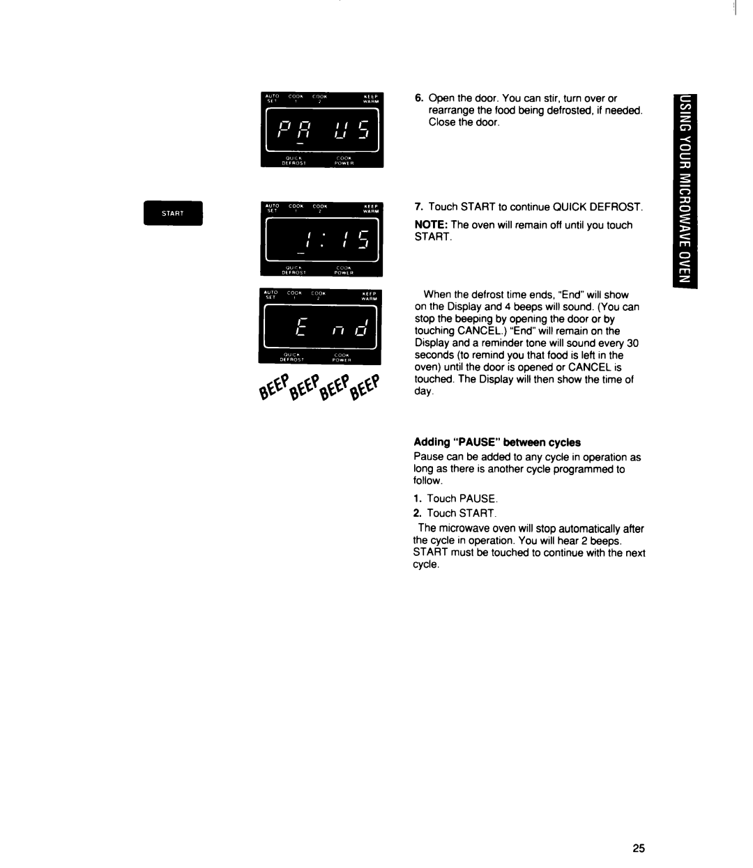 Whirlpool MT2100XY user manual Start 