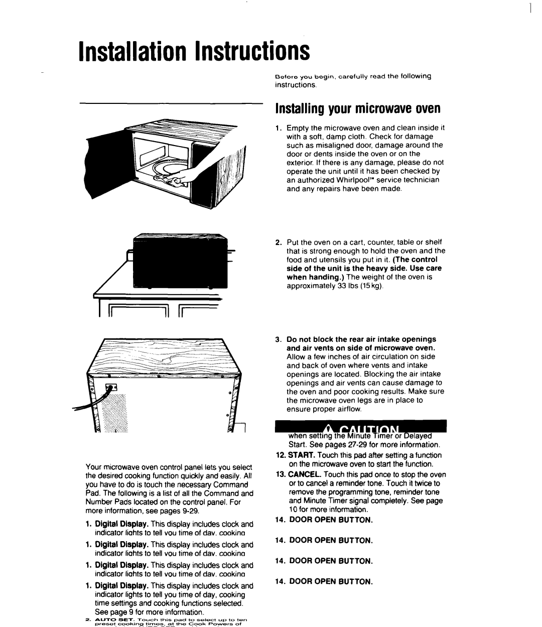 Whirlpool MT2100XY user manual Installation Instructions, Installing your microwaveoven 