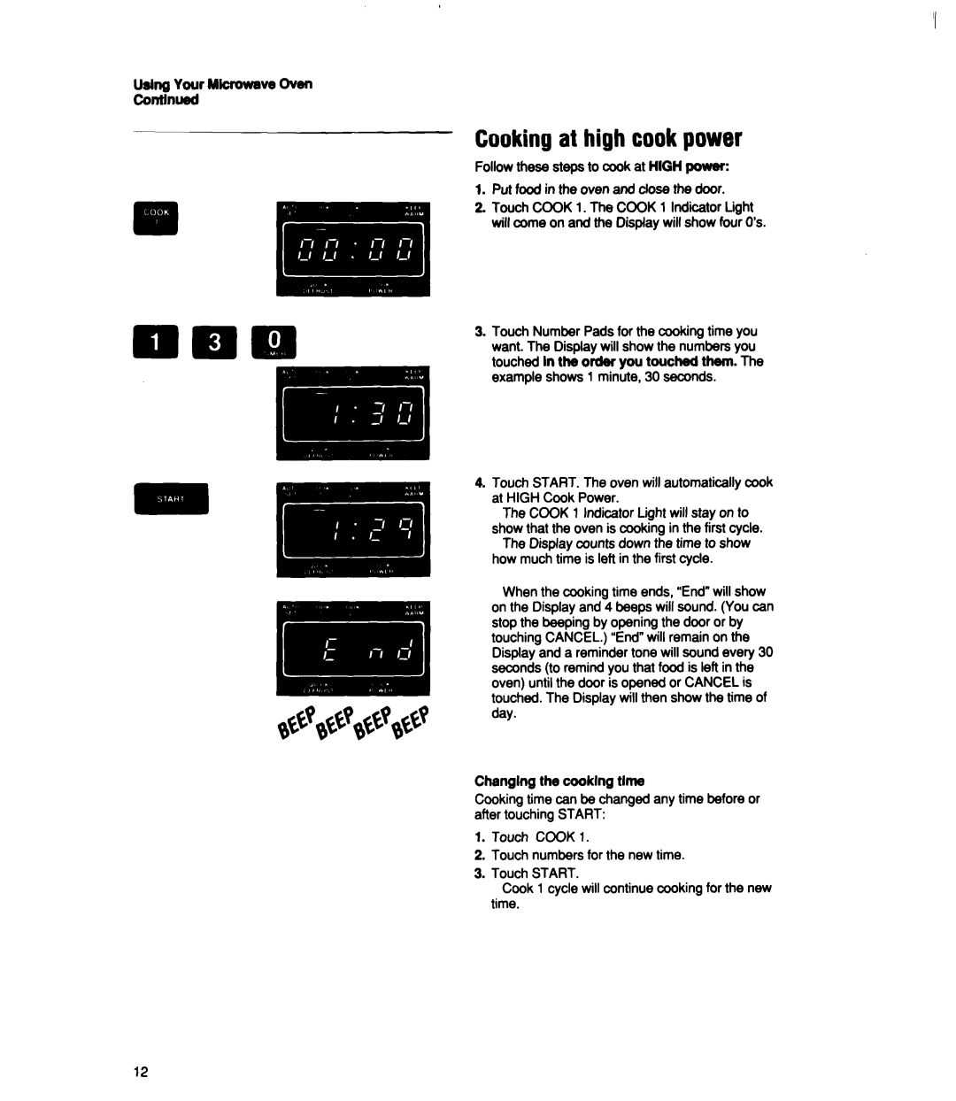 Whirlpool MT2100XY user manual Cooking at high cook power 
