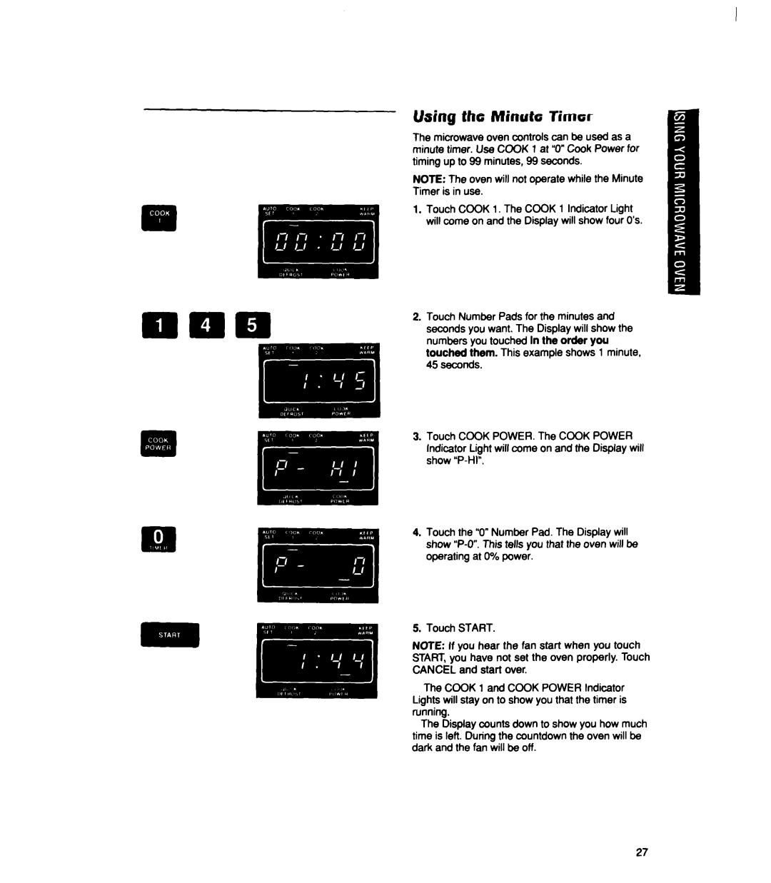 Whirlpool MT2100XY user manual Using the Minute Timer 