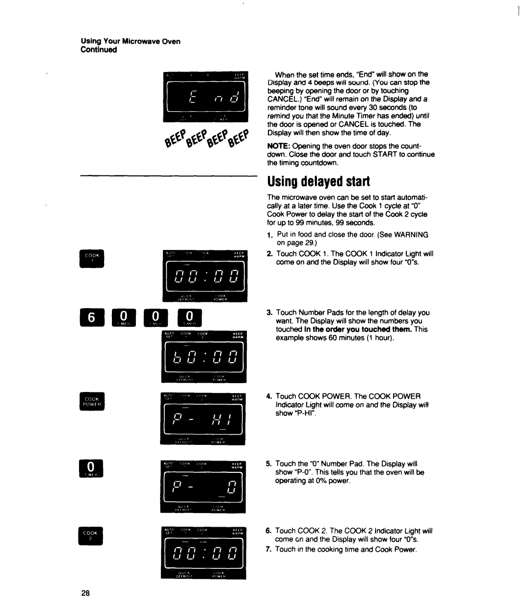 Whirlpool MT2100XY user manual Using delayed start, Continued 