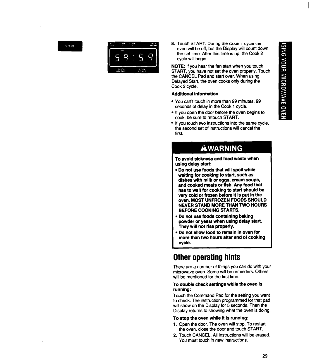 Whirlpool MT2100XY user manual Other operating hints 