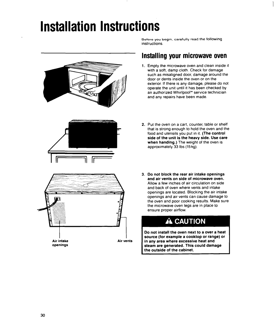 Whirlpool MT2100XY user manual Installation Instructions, Installing your microwaveoven 
