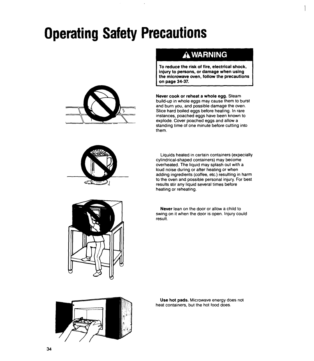 Whirlpool MT2100XY user manual OperatingSafety Precautions 