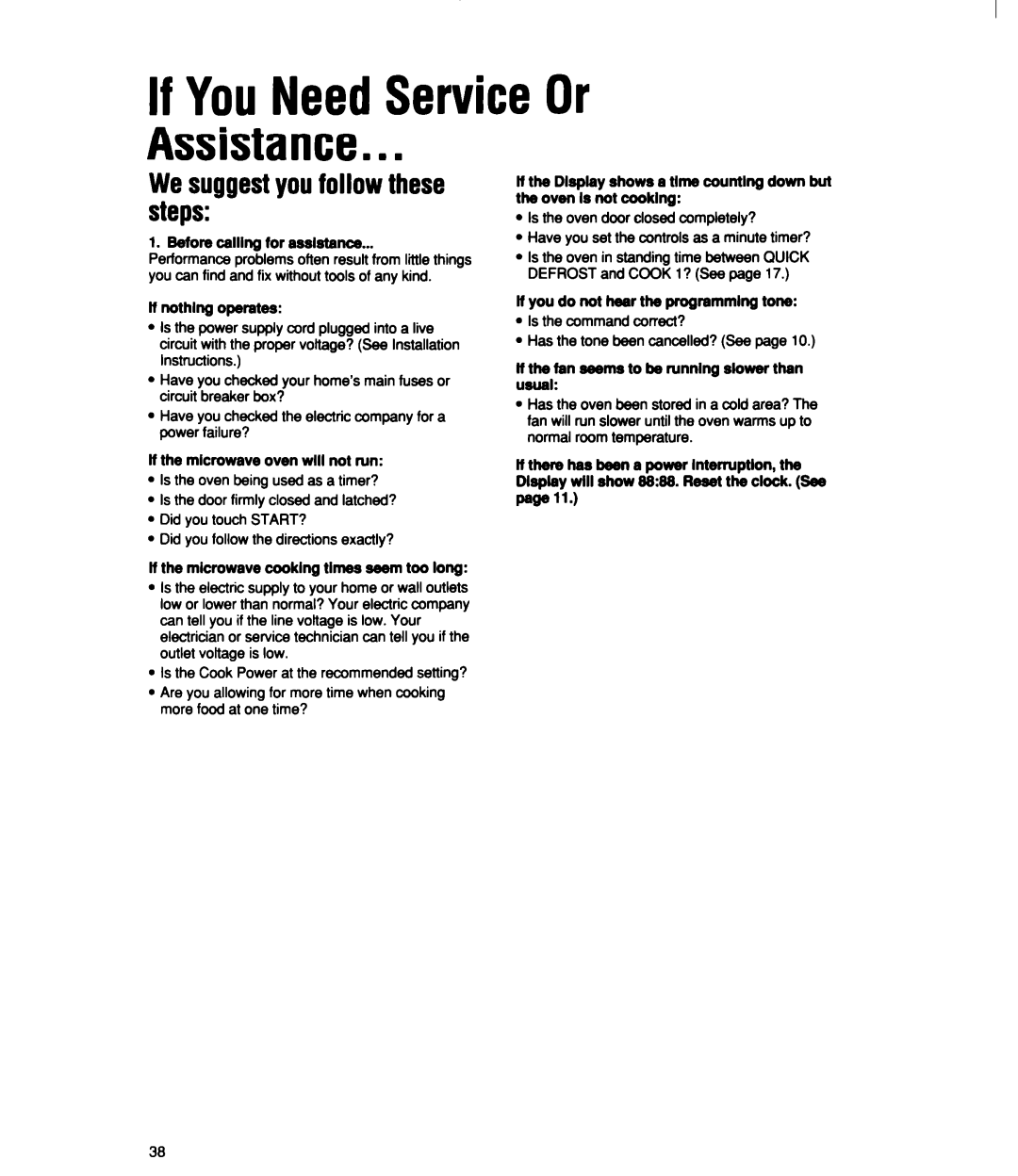 Whirlpool MT2100XY user manual If You Need Service Or, Assistance. 8n, Wesuggestyoufollow these steps 