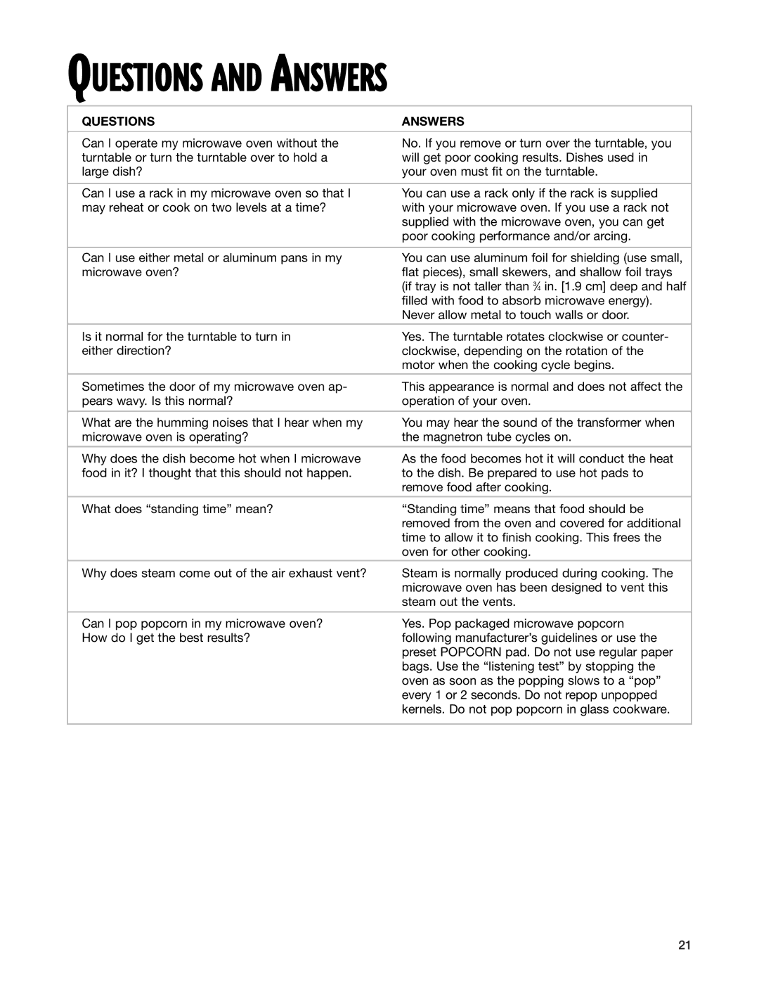 Whirlpool MT2110SJ, MT2210SJ, MT2140SJ installation instructions Questions and Answers, Questions Answers 