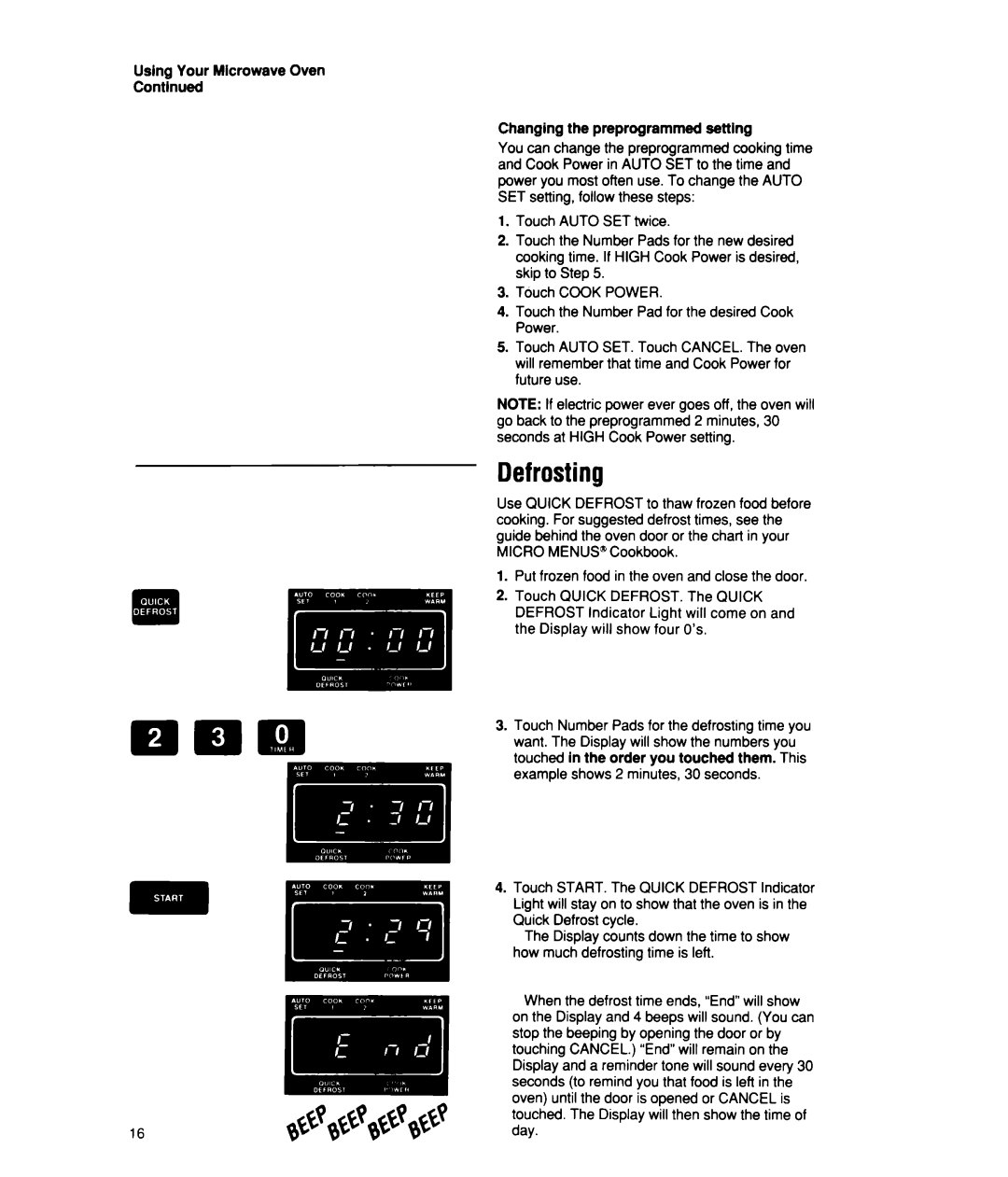 Whirlpool MT2150XW manual Defrosting 