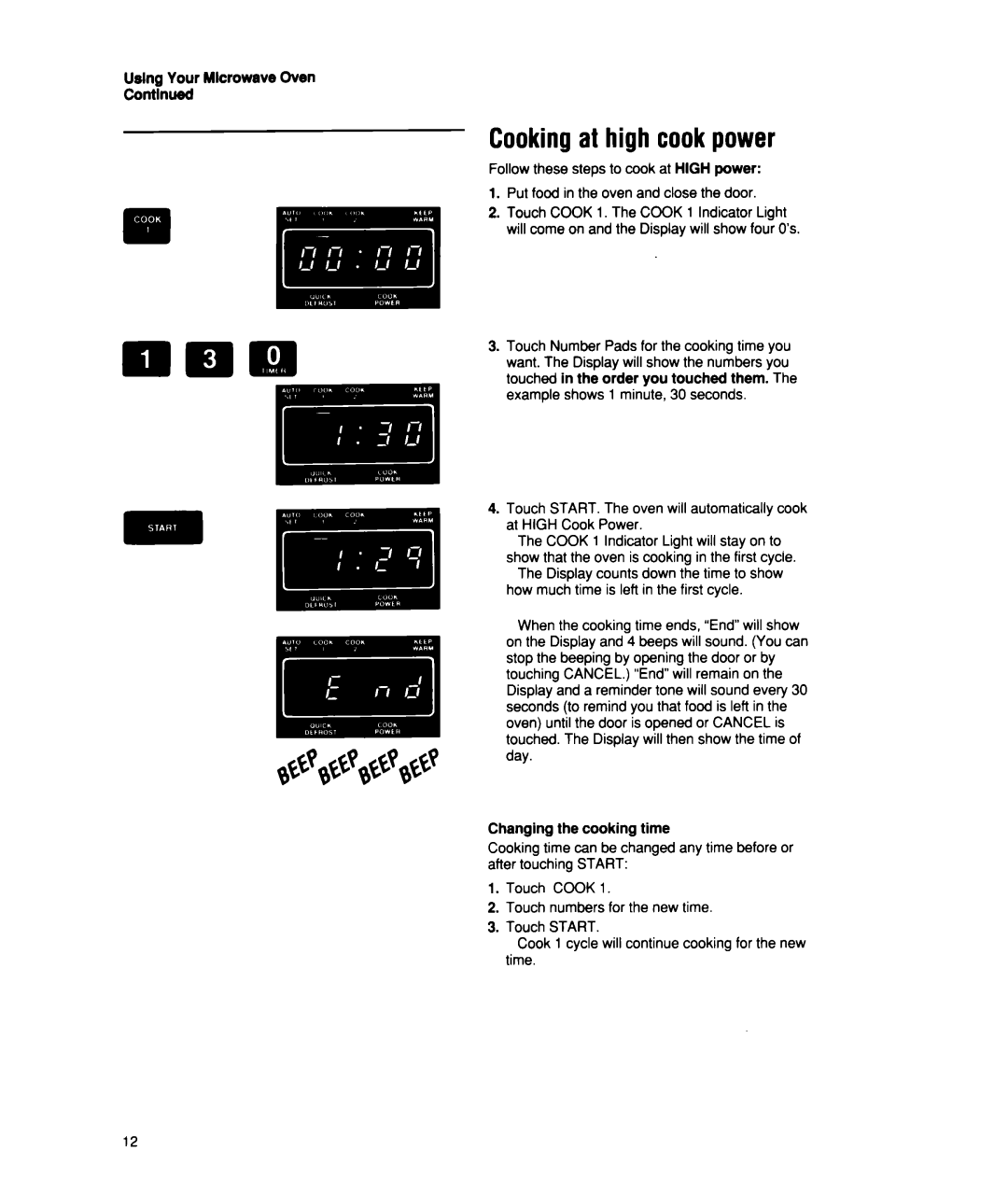 Whirlpool MT2150XW manual Cooking at high cook power 