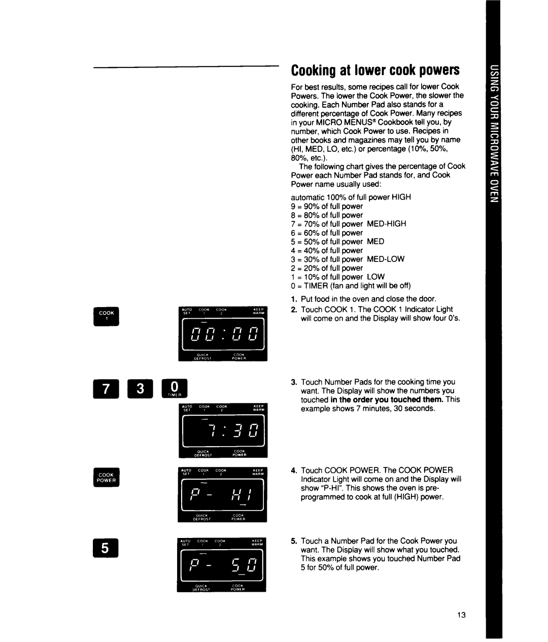 Whirlpool MT2150XW manual Cooking at lower cook powers 
