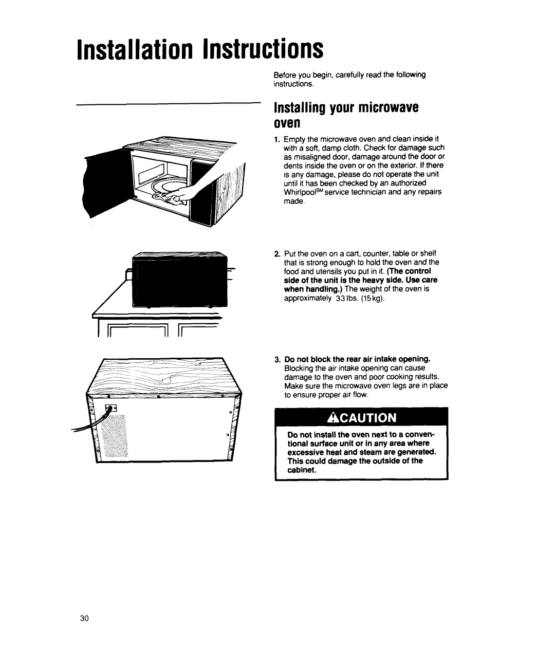 Whirlpool MT2150XW manual Installation Instructions, Installing your microwave oven 