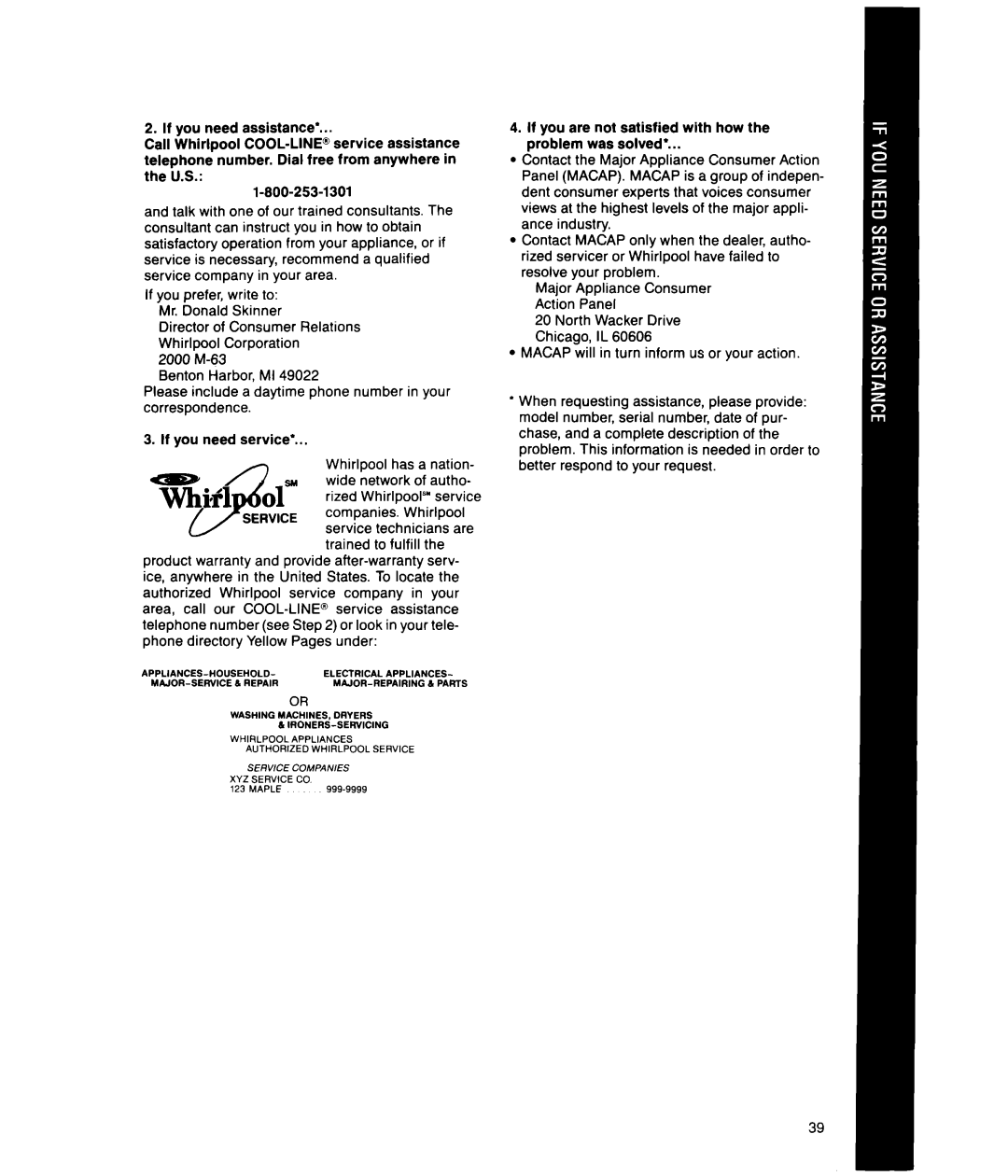 Whirlpool MT2150XW manual If you need assistance’ 