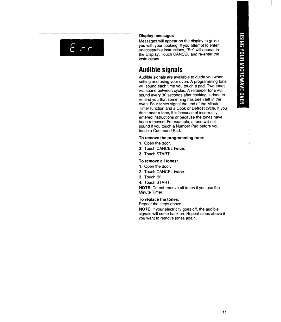 Whirlpool MT21OOCY user manual Audiblesignals 