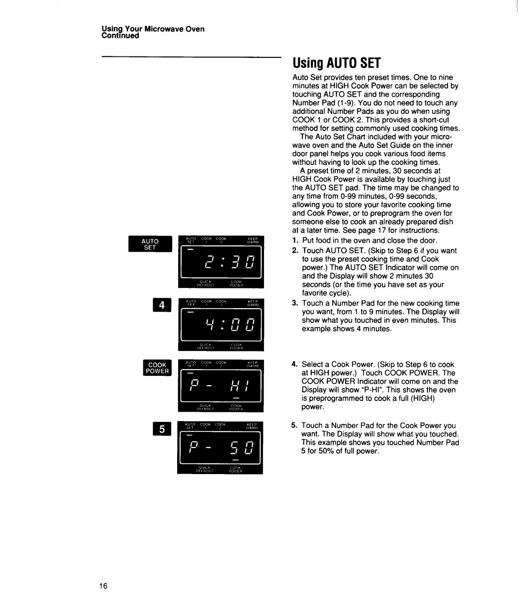 Whirlpool MT21OOCY user manual UsingAUTOSET, Using Your Microwave Oven Contmued 