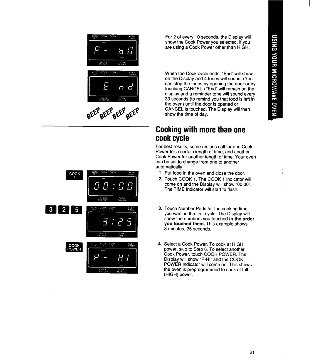 Whirlpool MT21OOCY user manual Cookingwith morethanone cookcycle 