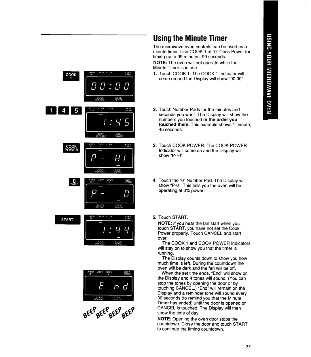 Whirlpool MT21OOCY user manual Usingthe MinuteTimer 